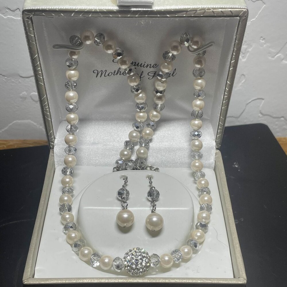 Genuine Mother of Pearl Necklace and Earrings